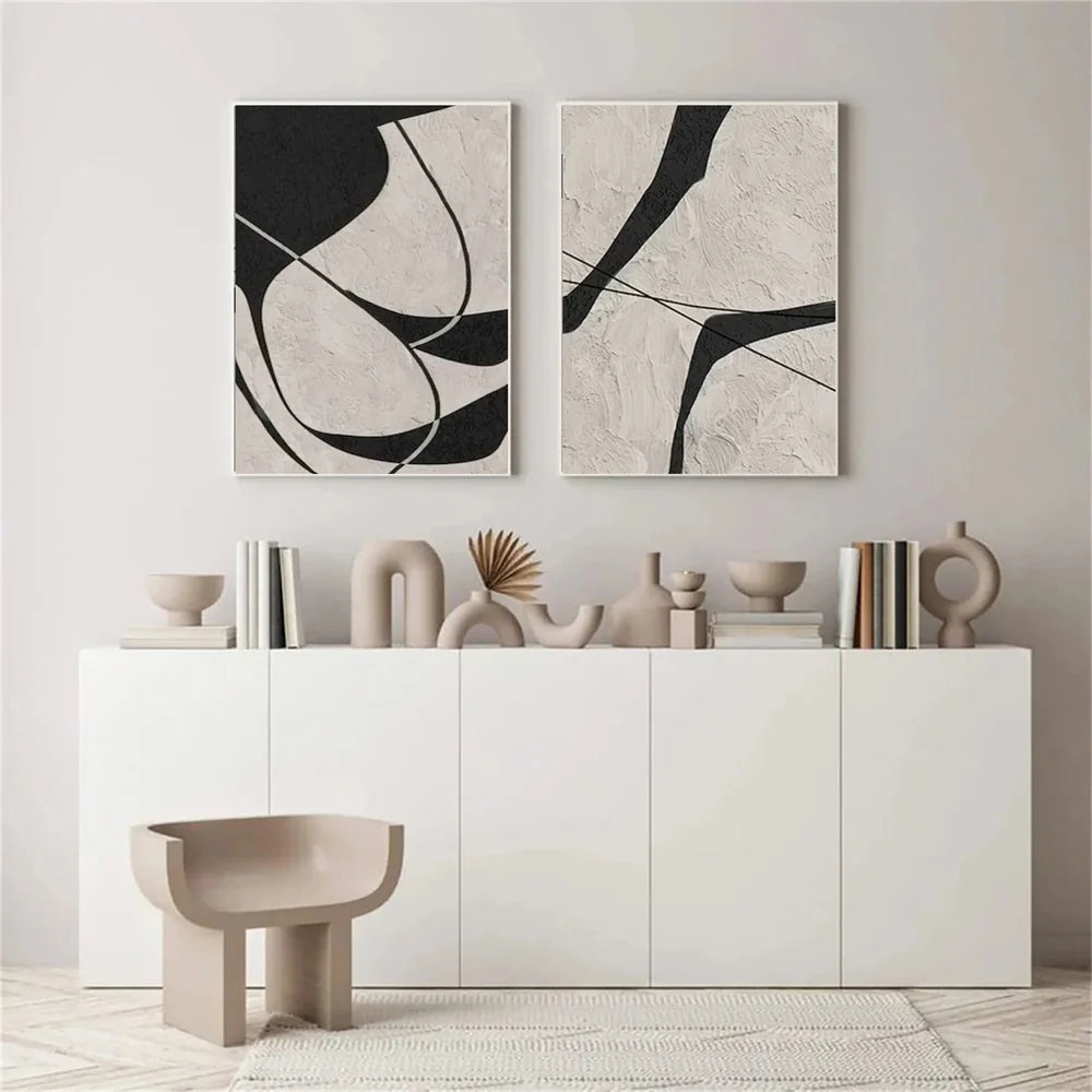 Beige & Black Abstract Textured Painting Set of 2 #WS325 - Image 6