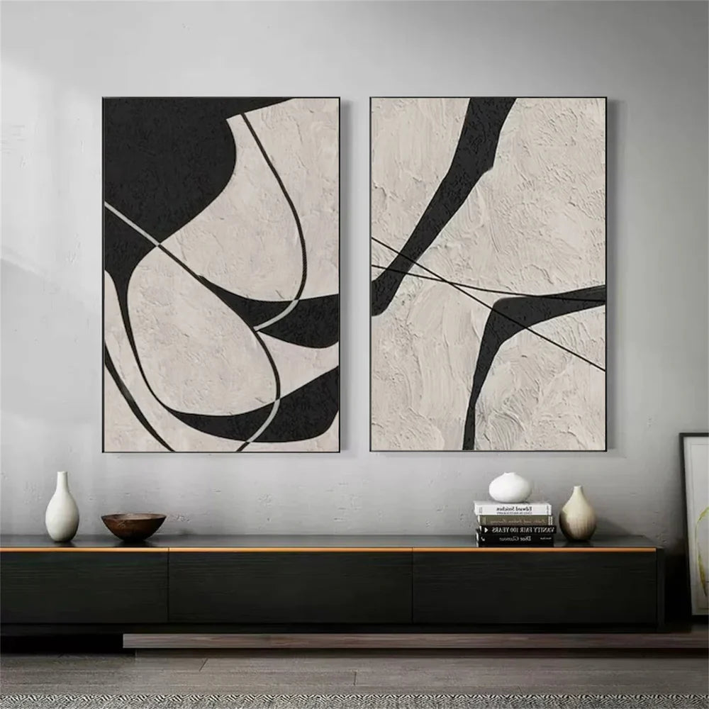Beige & Black Abstract Textured Painting Set of 2 #WS325 - Image 5