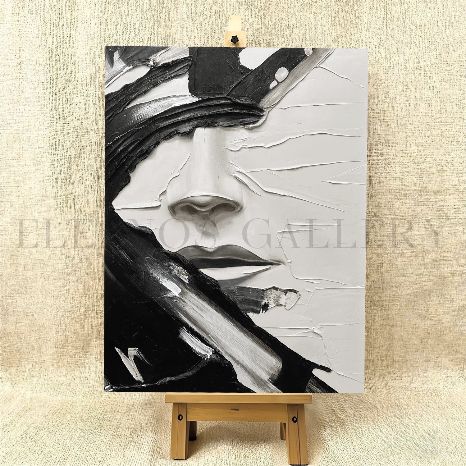 Abstract Portrait Black and White Painting #AP014 - Image 8