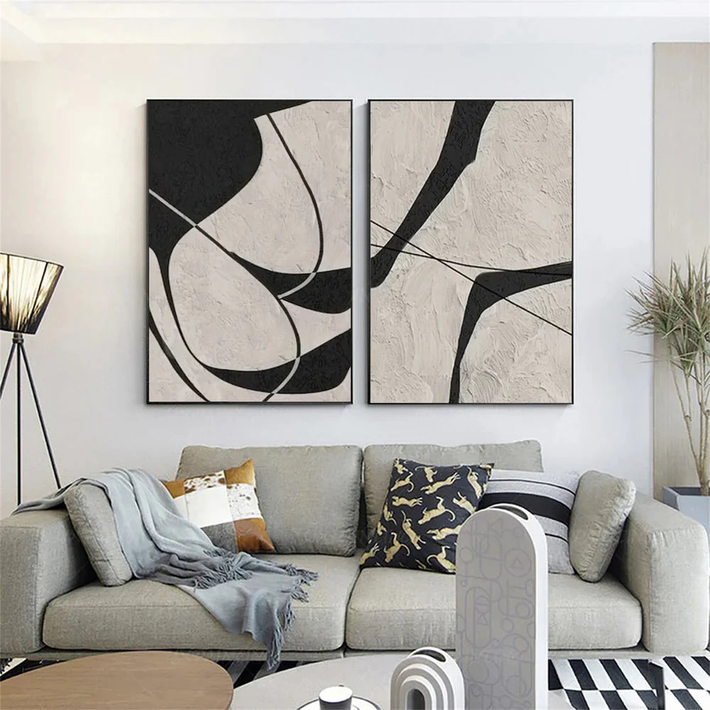 Beige & Black Abstract Textured Painting Set of 2 #WS325 - Image 4
