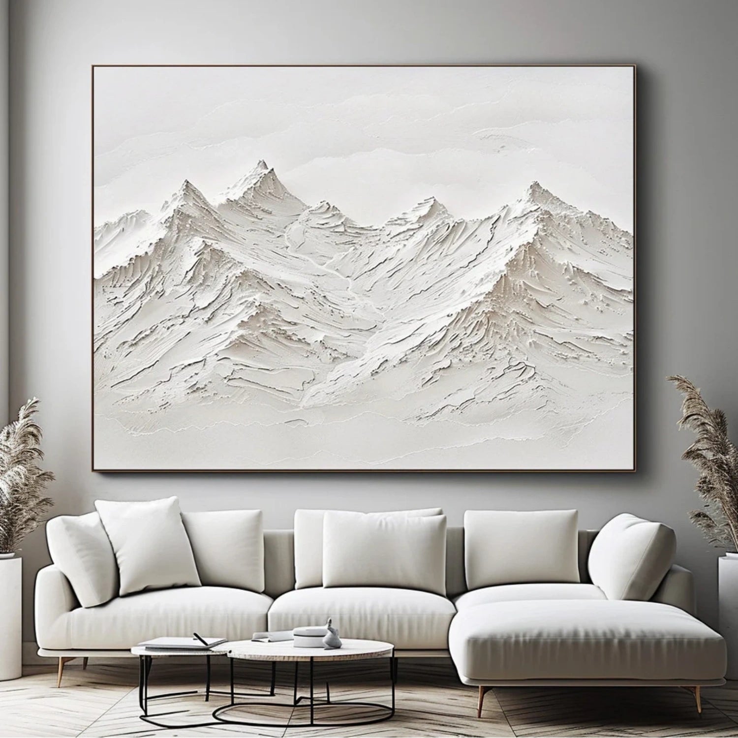 White Minimalistic Mountain Textured Art #MM206 - Image 2