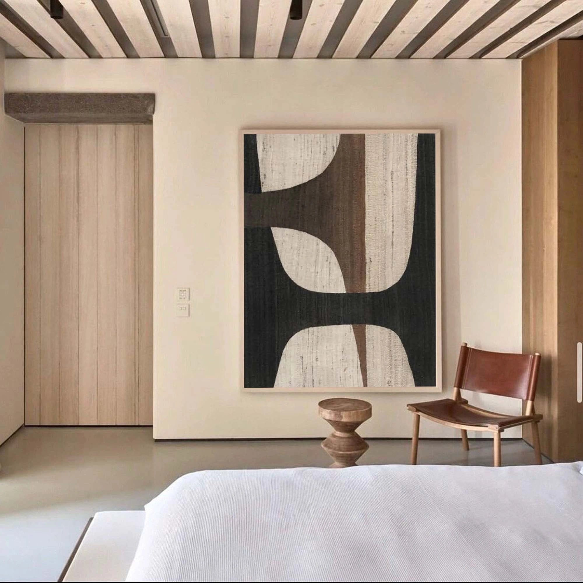 Oversize Large Wabi Sabi Abstract Painting on Canvas Minimalistic Wall Art, Black and Beige #WS018 - Image 2