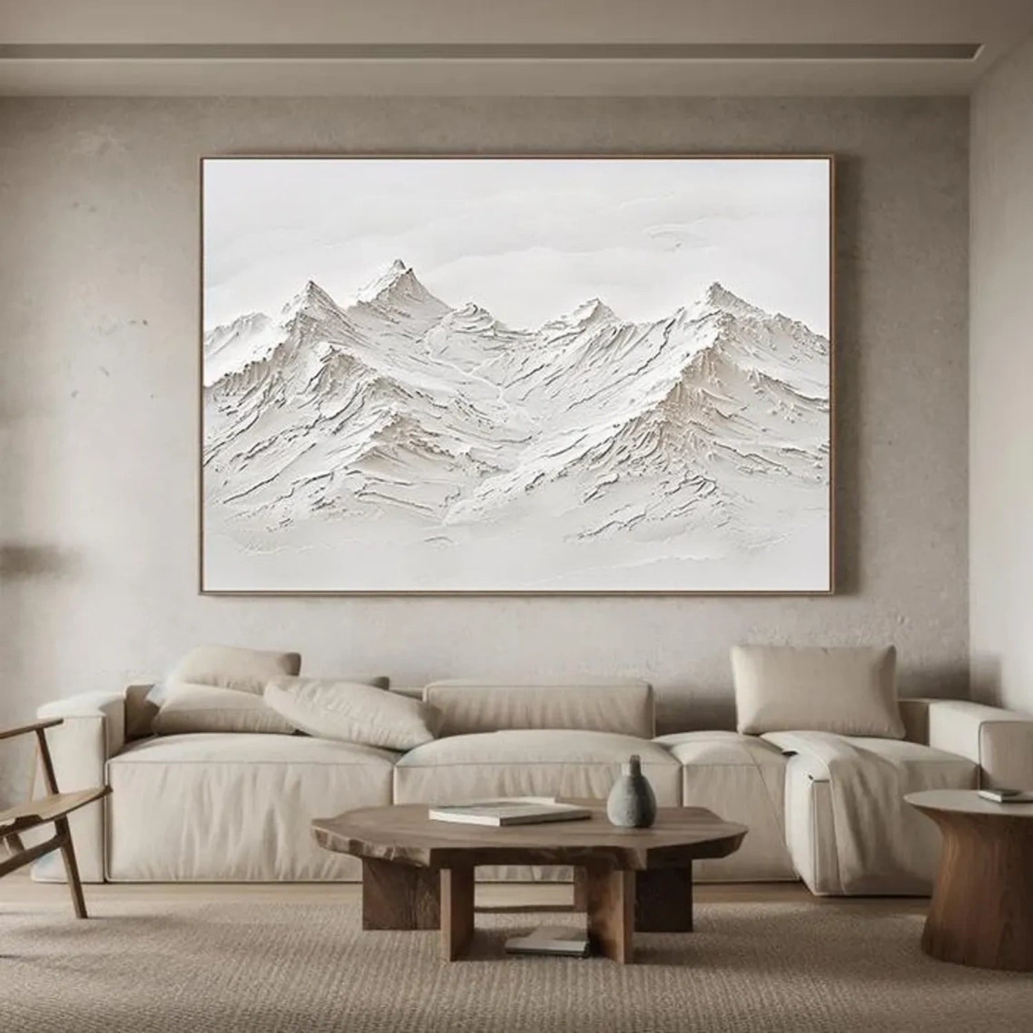 White Minimalistic Mountain Textured Art #MM206 - Image 3