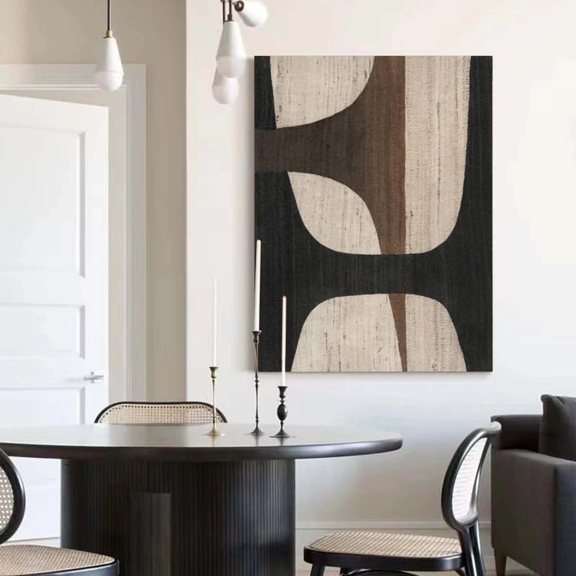 Oversize Large Wabi Sabi Abstract Painting on Canvas Minimalistic Wall Art, Black and Beige #WS018 - Image 4