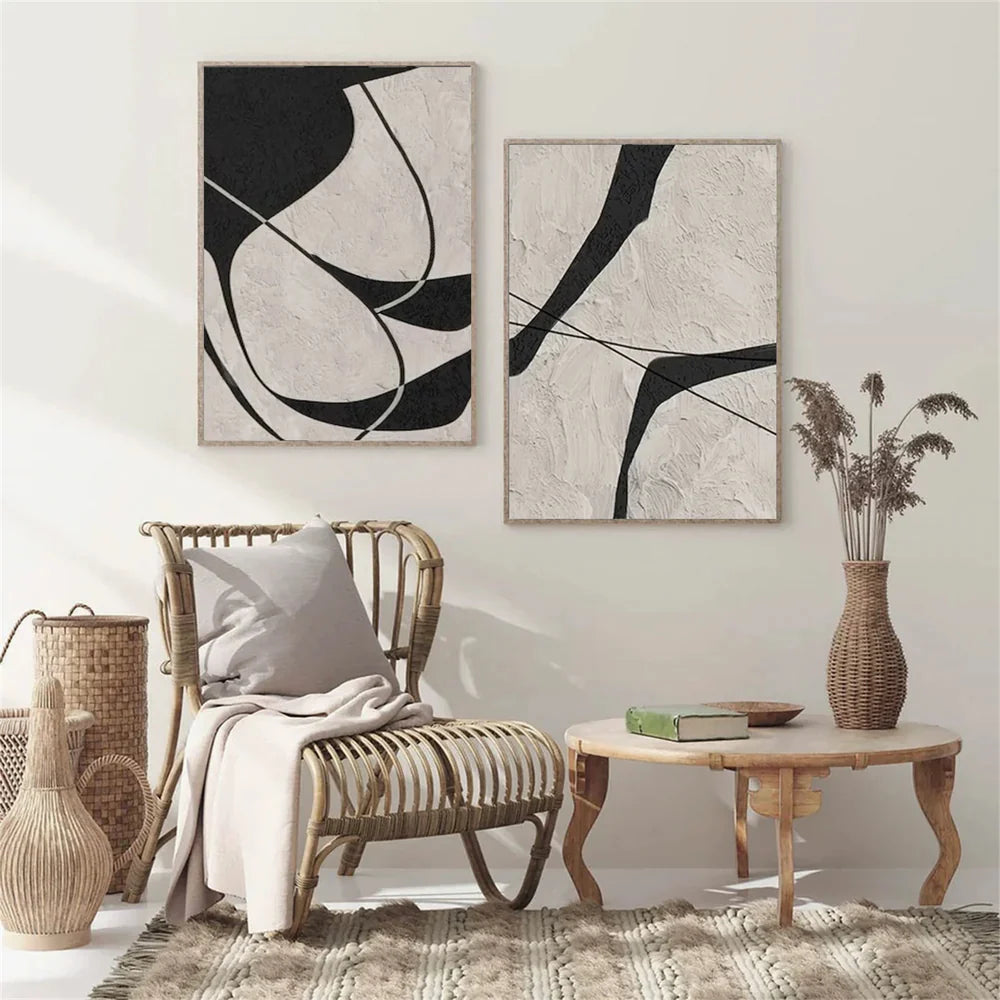 Beige & Black Abstract Textured Painting Set of 2 #WS325 - Image 3