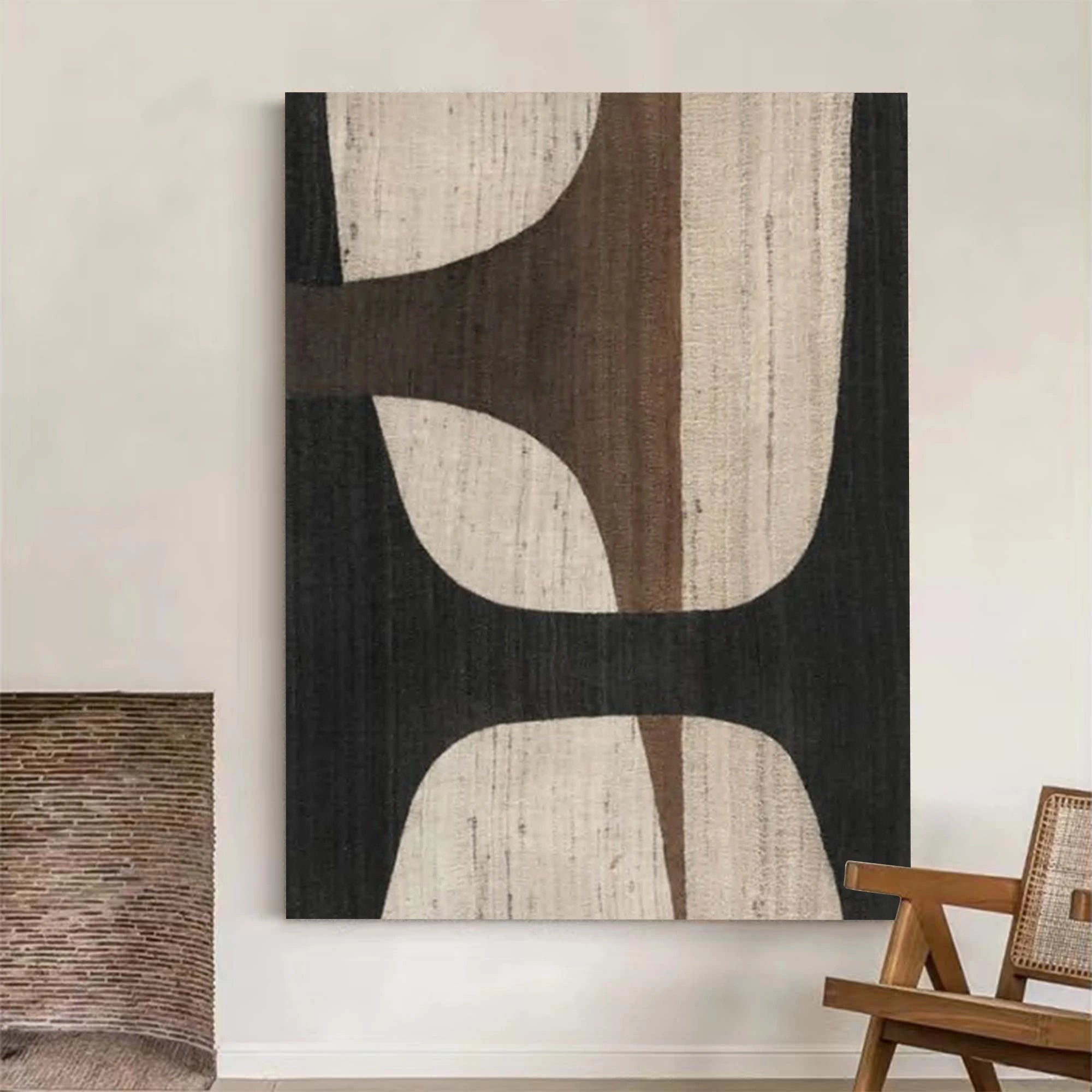 Oversize Large Wabi Sabi Abstract Painting on Canvas Minimalistic Wall Art, Black and Beige #WS018 - Image 5