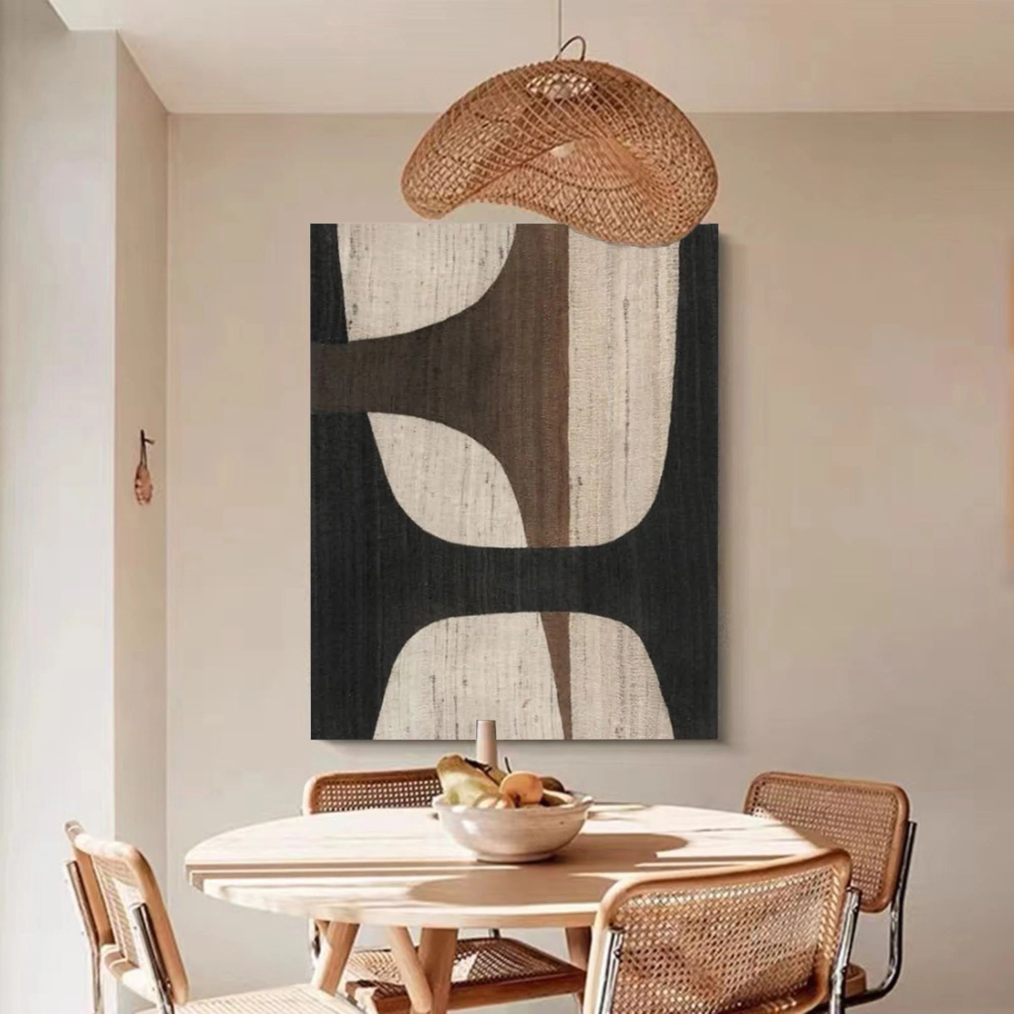 Oversize Large Wabi Sabi Abstract Painting on Canvas Minimalistic Wall Art, Black and Beige #WS018 - Image 6