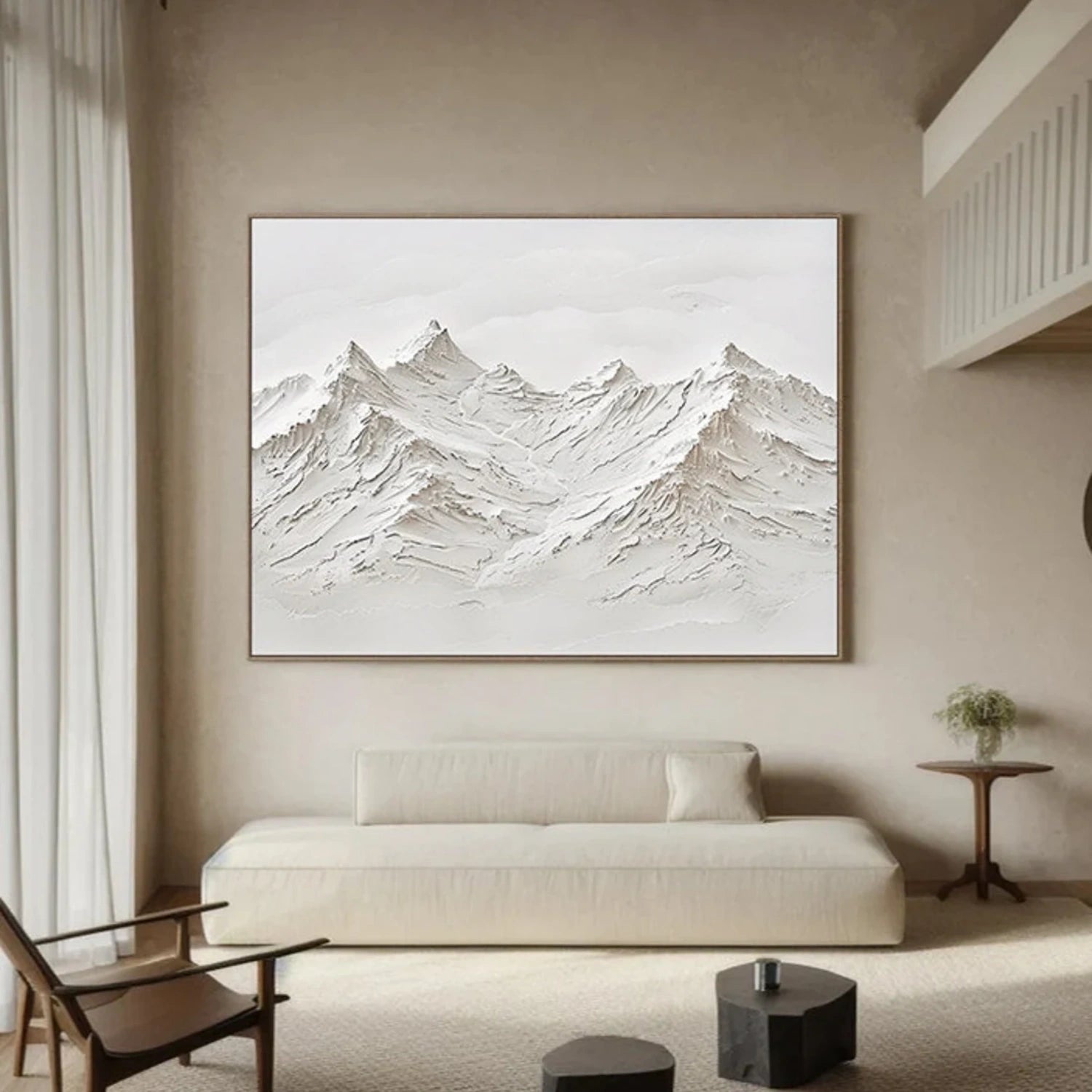 White Minimalistic Mountain Textured Art #MM206 - Image 8