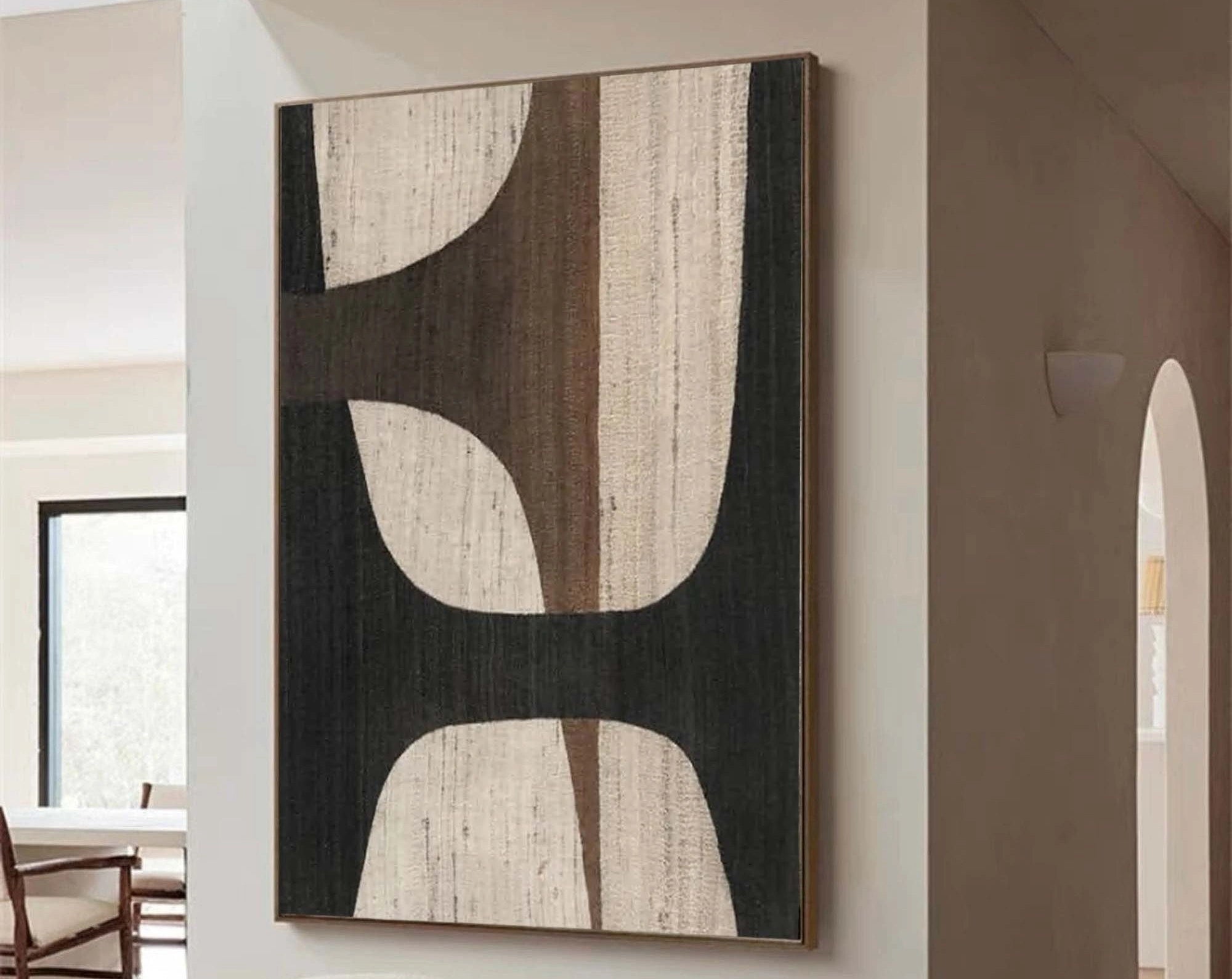 Oversize Large Wabi Sabi Abstract Painting on Canvas Minimalistic Wall Art, Black and Beige #WS018 - Image 3