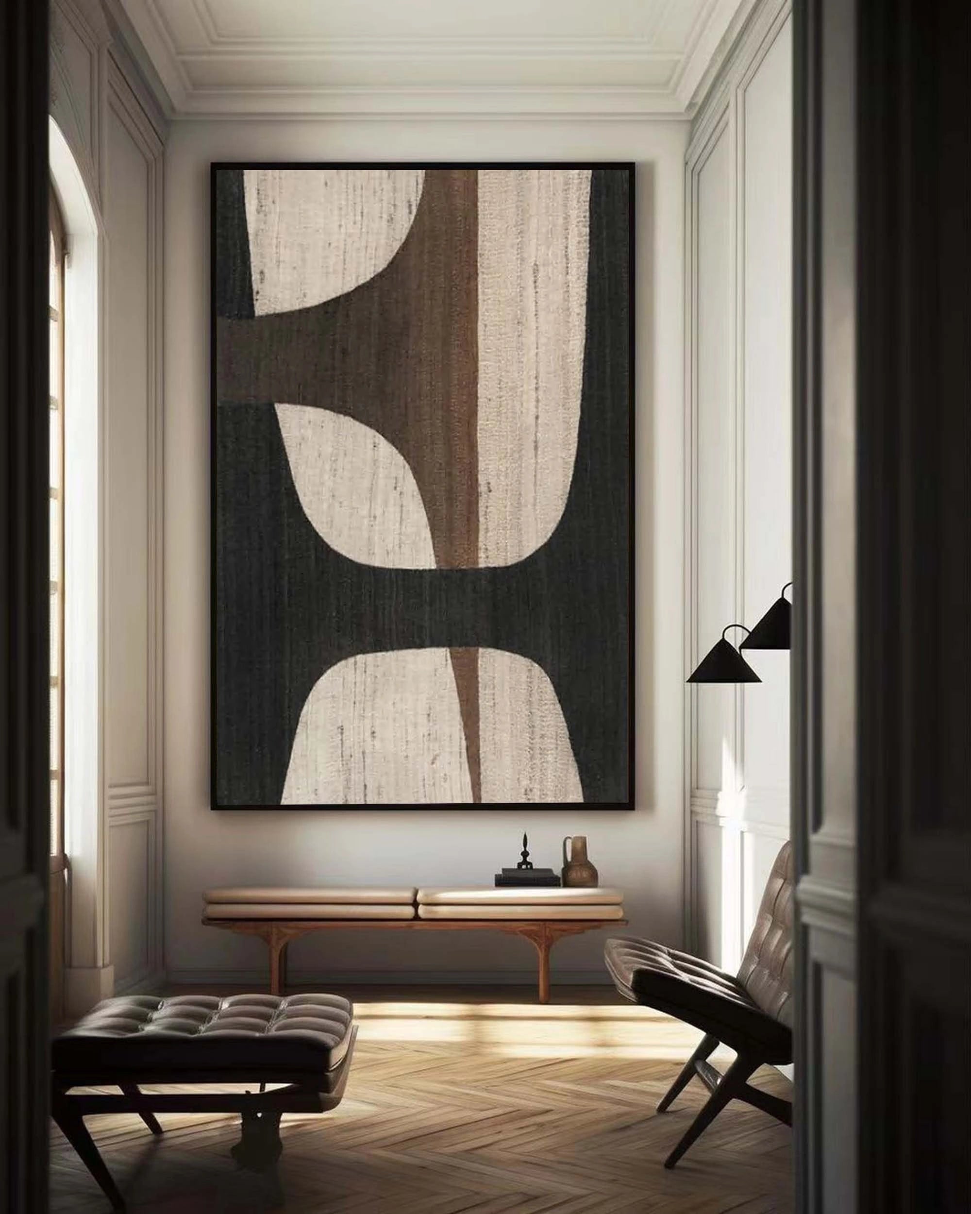 Oversize Large Wabi Sabi Abstract Painting on Canvas Minimalistic Wall Art, Black and Beige #WS018 - Image 7