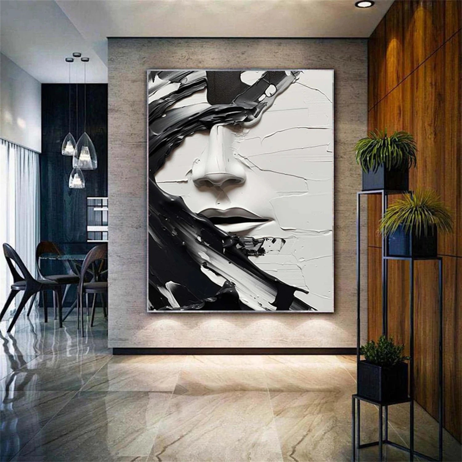 Abstract Portrait Black and White Painting #AP014 - Image 2