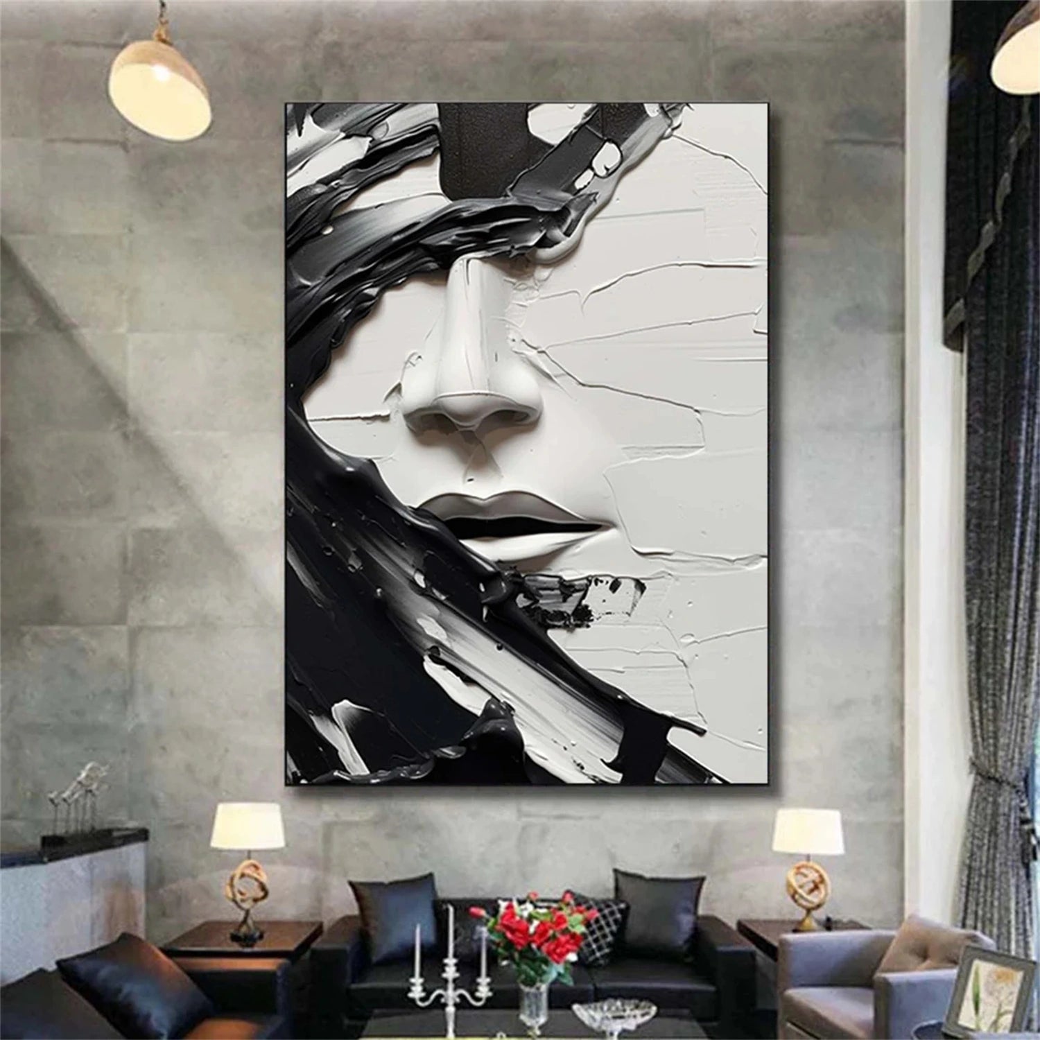 Abstract Portrait Black and White Painting #AP014 - Image 3