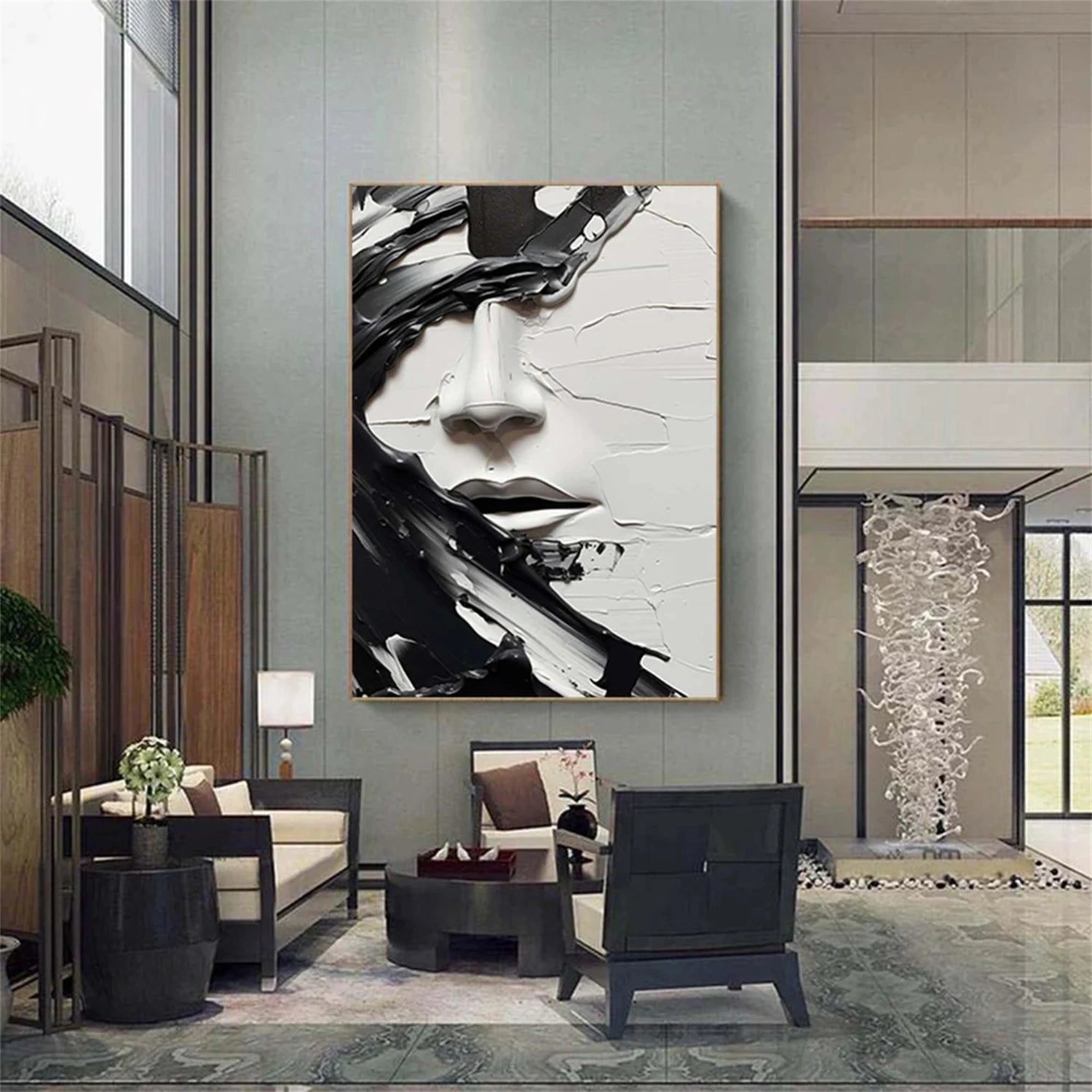 Abstract Portrait Black and White Painting #AP014 - Image 4