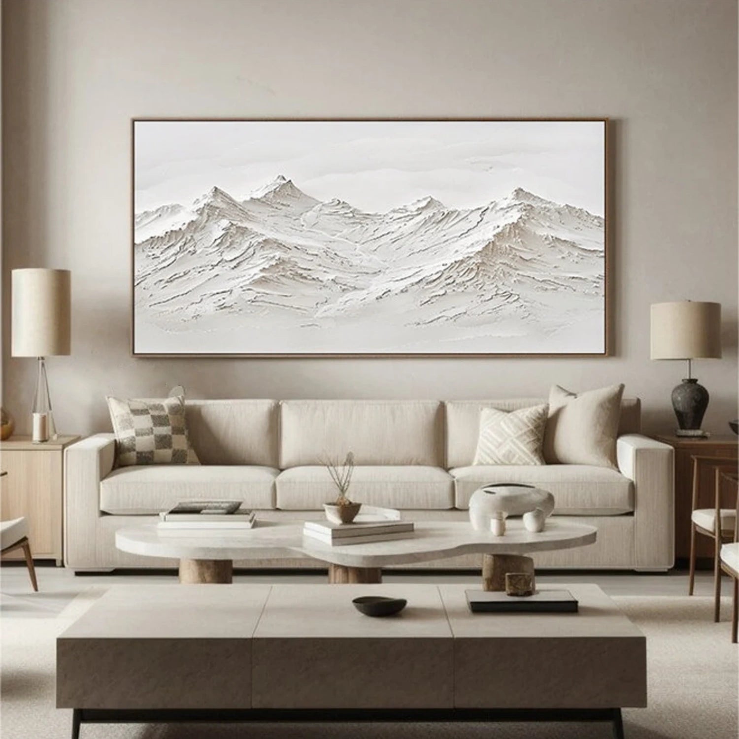 White Minimalistic Mountain Textured Art #MM206 - Image 7