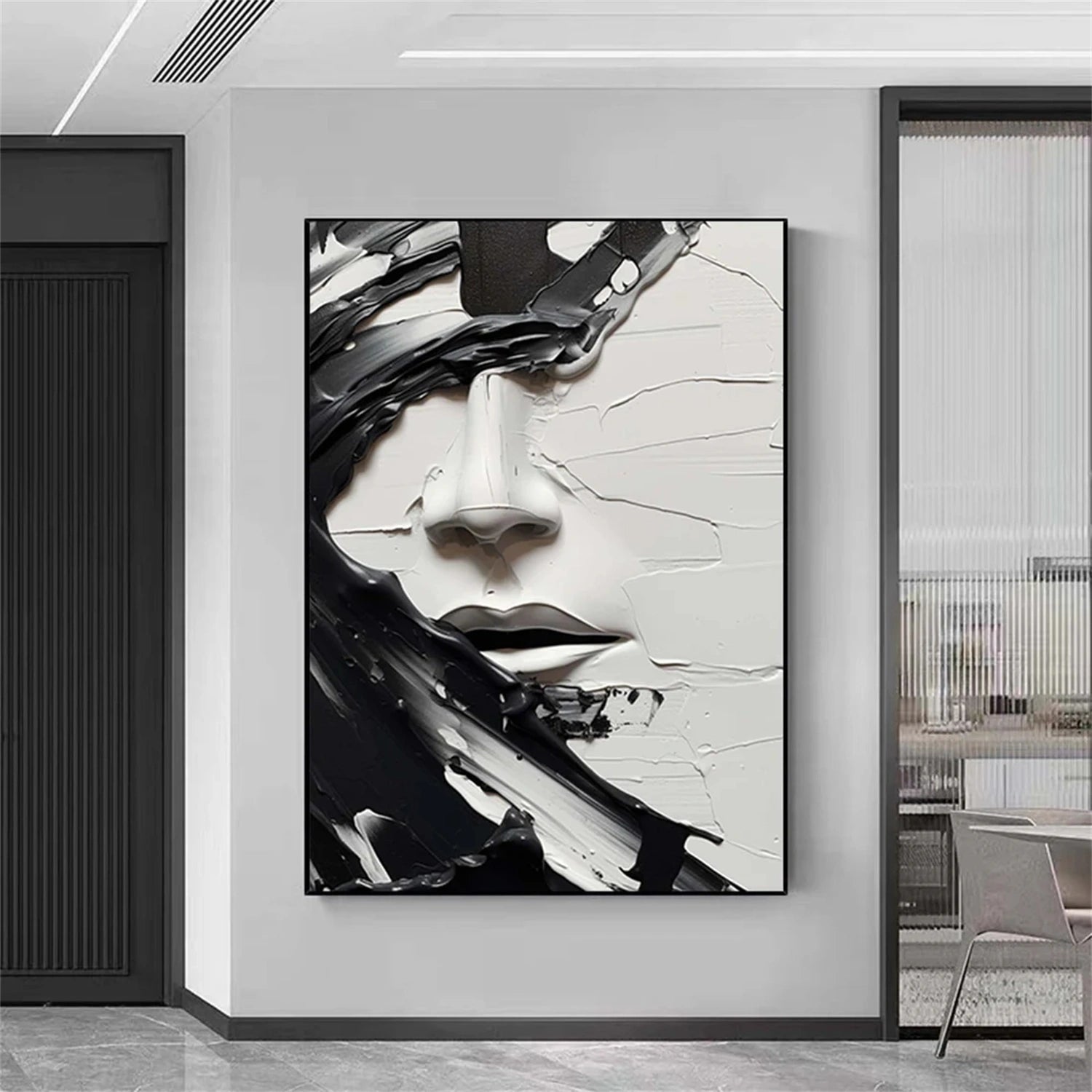 Abstract Portrait Black and White Painting #AP014 - Image 5