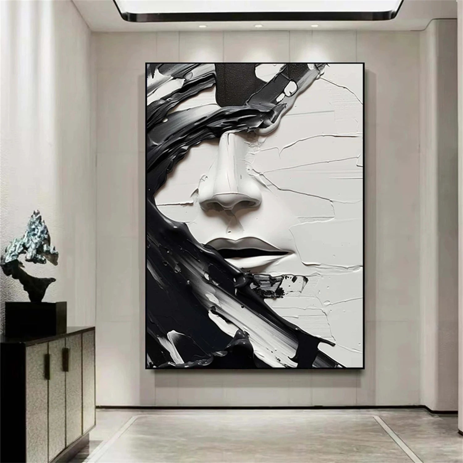 Abstract Portrait Black and White Painting #AP014 - Image 6
