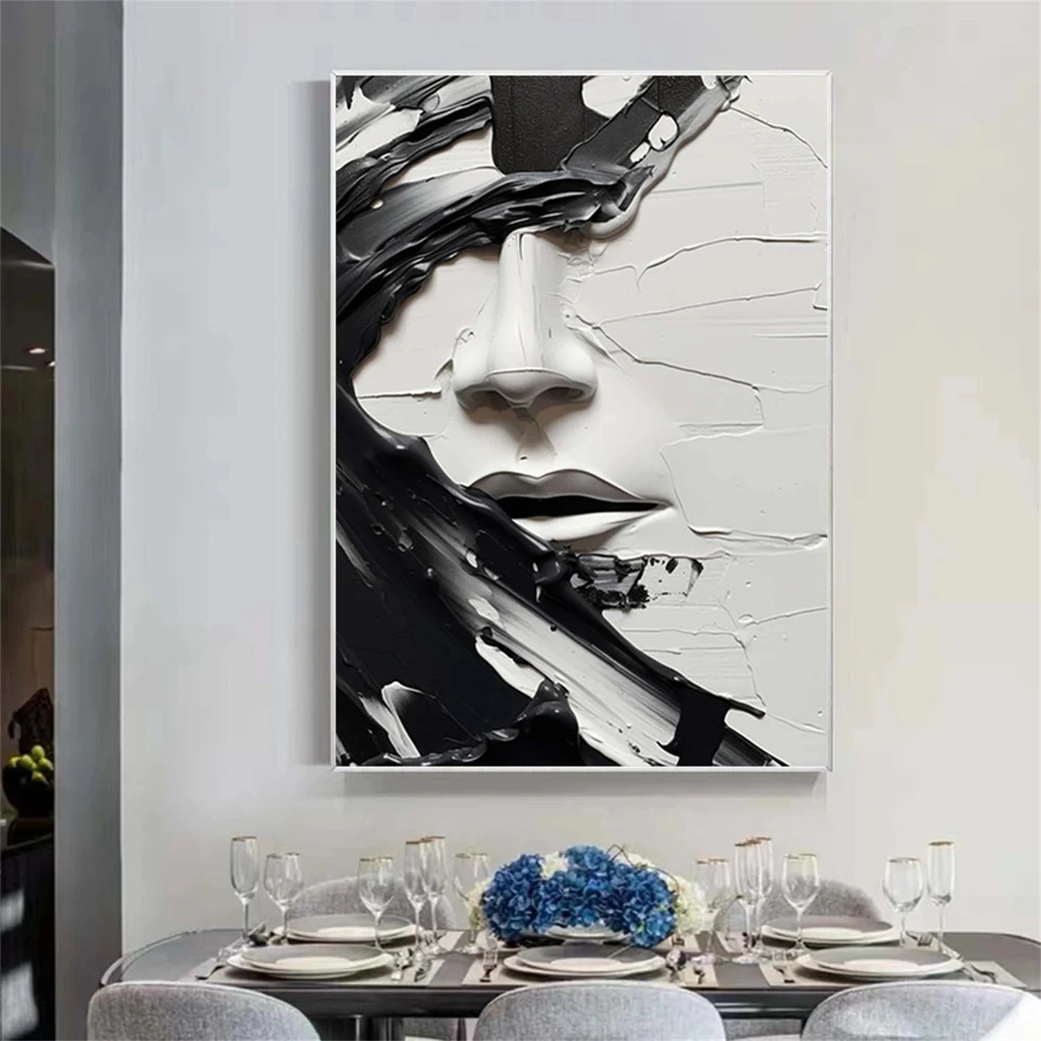 Abstract Portrait Black and White Painting #AP014 - Image 7