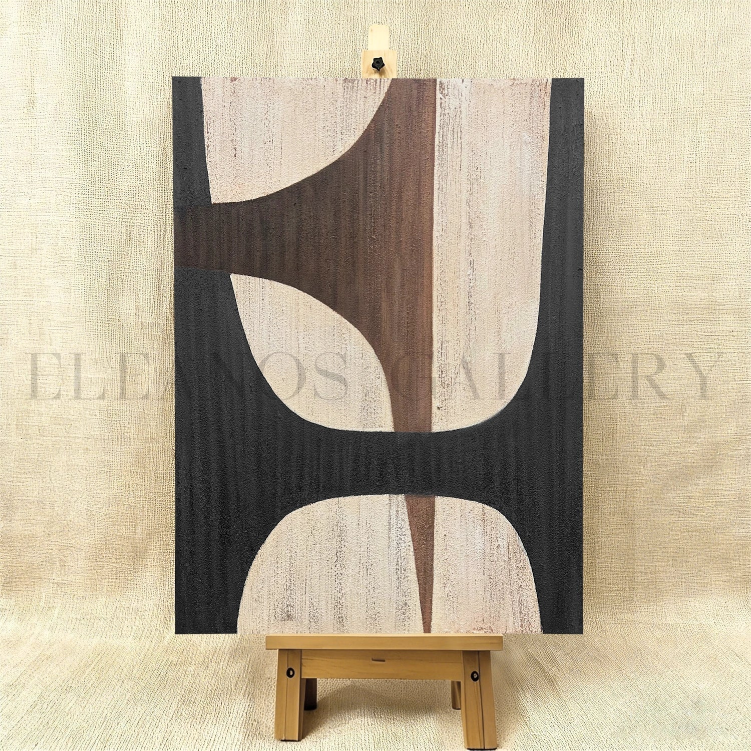 Oversize Large Wabi Sabi Abstract Painting on Canvas Minimalistic Wall Art, Black and Beige #WS018 - Image 8